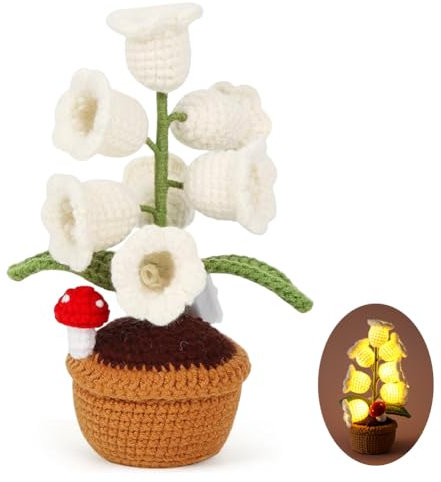 KDFSSIPE Knitted Bell Orchid, Finished Handmade Crochet, Artificial, Handmade Potted Plant, or Home Office Desktop Ornament, Anniversary, Birthday, Romantic Decoration Gift