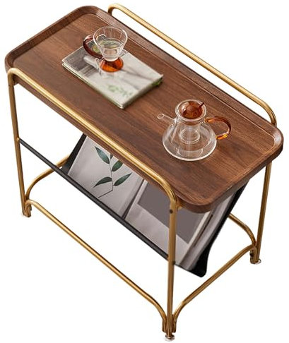 Preferspace Beistelltisch, Nachttisch mit Zeitungsständer, Beistelltisch mit stabilen Metallbeinen für Wohnzimmer, Schlafzimmer, Mid-Century Modern Nachttisch