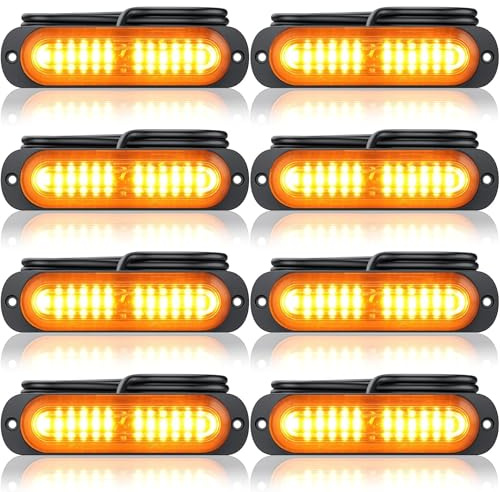 Maxetodo Frontblitzer Orange 8PCS 12 LED Blitzer Warnlicht 12V/24V 18 Blinkmodi Autolicht IP65 Wasserdicht Für LKW ATV SUV Wohnmobil Van