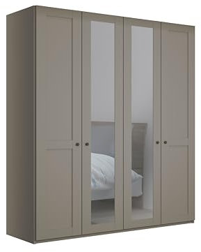 WIEMANN Drehtürenschrank mit 2 Spiegeltüren mittig, Landhausstil Kleiderschrank 200cm breit, mit Spiegeltüren, Kieselgrau, Höhe 216cm, Marlow