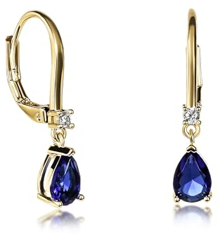 Zavana Kleine Tropfen-Ohrringe in Blau für Damen und Teenager-Mädchen mit birnenförmigen Steinen, zierliche goldene Ohrringe für Frauen mit blauen Steinen, süße Ohrhänger für Damen mit Klappverschluss