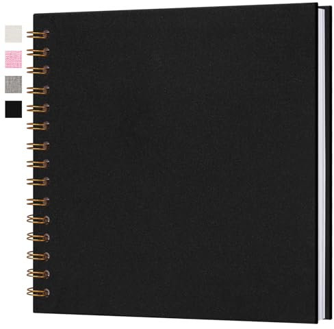 Hiwhy Álbum de Fotos Scrapbook de Lino, 20,5x20,5 cm Scrapbooking Álbum de Recuerdos con 40 Páginas DIY Libro de Memoria para Viajes en Familia Boda Navidad Bebé Niño Viaje Graduación Cumpleaño, Negro