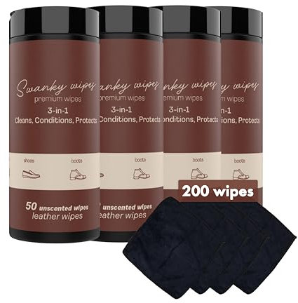 Swanky Leather Wipes - Leather Cleaner and Conditioner for Purses, Shoes, Furniture Polish & Car Seats, Prevents Fading & Cracking, Restores Softness & Shine - Canister, 200 Count