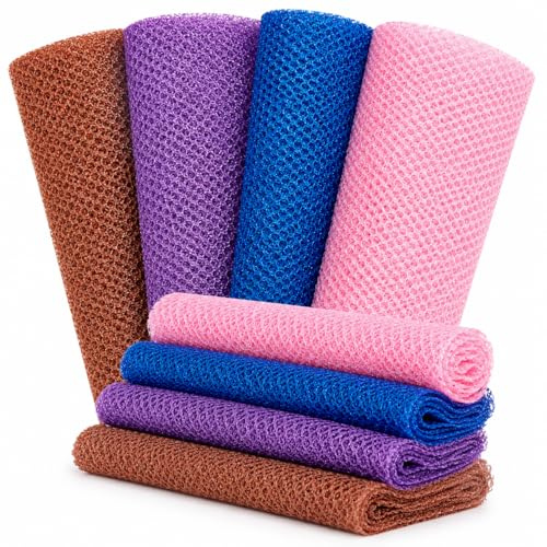 4 Stück Peeling Waschlappen African Net Sponge, Langer Duschschwamm 80 x 30 | Luffa Rückenschrubber für Körperpeeling, Rückenreinigung, Bad und Dusche