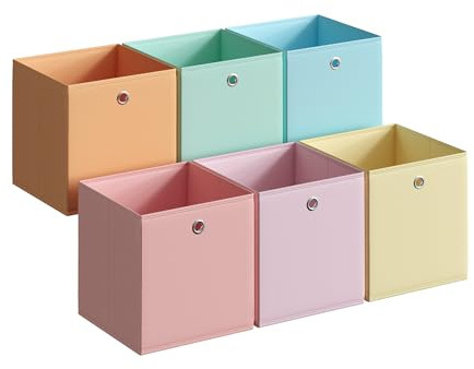 SONGMICS Storage Cubes, Set of 6 Odorless Foldable Storage Boxes, 10.2 x 10.2 x 11 Inches, Closet Organizers for Shelf, Rainbow Storage Bins, Colorful Fabric Bins for Bedroom, Living Room URFB226X01