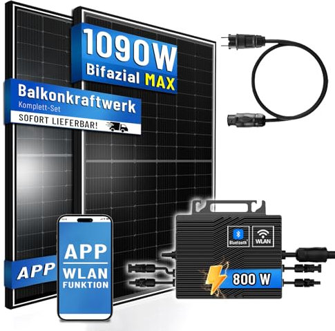 PIANETA Balkonkraftwerk 1170W Solaranlage mit 800W Eway Micro Wechselrichter WiFi Bluetooth, 2X 450W Marken Solarmodule mit Electronic Way Wechselrichter für Haus Dach Terrasse Garten