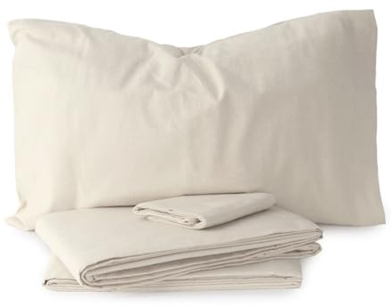 Morbidissimi Set Lenzuola Completo Letto in Flanella 100% cotone felpato Tinta Unita per letto Matrimoniale [ Panna]