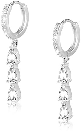 ALEXCRAFT Lange Gold Silber 925 Ohrringe Hängend Zirkonia Tropfenohrringe | Silber 925 Ohrringe Hängend Lange Wassertropfen Kette Ohrhänger Blitz Creolen mit Anhänger Zirkon Strass Stein Damen Frauen