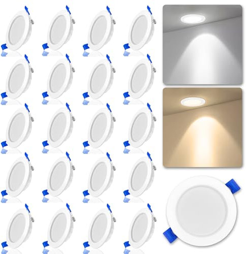 NAIZY Lot de 20 spots LED encastrables - 12 W - Blanc froid - Moderne - Pour cuisine, salle de bain, bureau, salle de bain