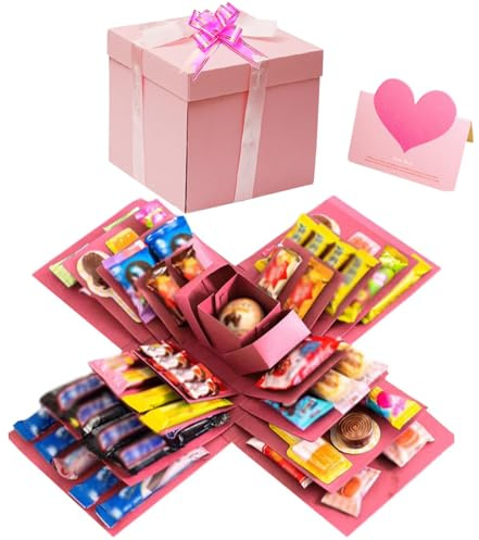 DIY Explosion Gift Box - 5 Layer Snack Explosion Box Scrapbooking Boxes, Photo Album Scrapbook Folding Gift Boxes, Creative ExploSion BoX Gifts for Anniversary Birthday Valentine's Day and Wedding