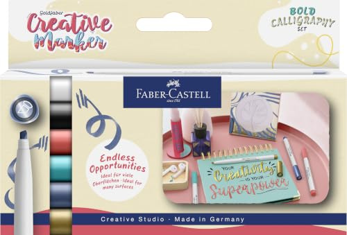FABER-CASTELL - Goldfaber Creative Marker Set, 6 Filzstifte | Wasserfeste Kalligrafie Stifte für kreative Schriftgestaltung, Bold Calligraphy