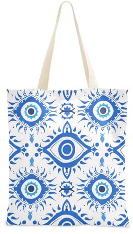 famyily Bleu Traditionnel Mauvais Œil Sac En Toile Fourre-Tout Avec Poignées Livre Fourre-Tout Sac En Toile Sacs Pour Artisanat D'anniversaire Bolsa de lona, Bleu Traditionnel Mauvais Œil, 1 Taille,
