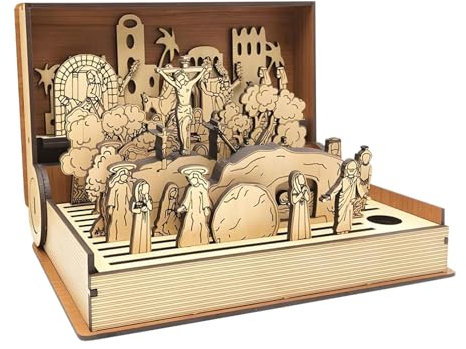 Easter Resurrection Set - Handmade Wooden Decoration, Picture Carving | Holy Week Religious Decorations Ideas, Shelf Ornaments & Spiritual Fireplace Ornaments