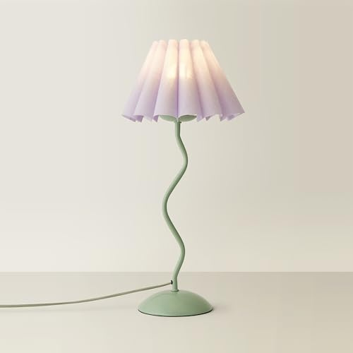 ValueLights | Wiggle Lilac Pleated Scallop Lamp Shade Moss Green Metal Table Lamp | Table Lamps, Home Décor & Improvement Essential
