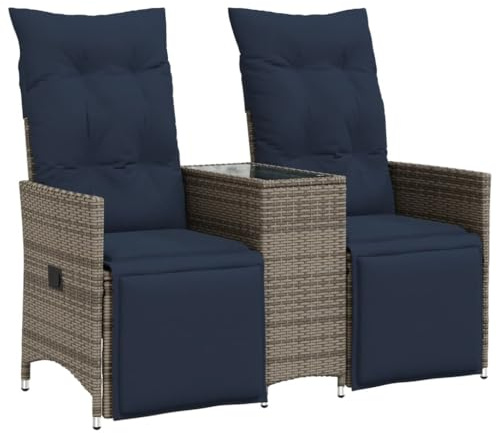 vidaXL Gartensofa Verstellbar 2-Sitzer mit Tisch Grau Poly Rattan