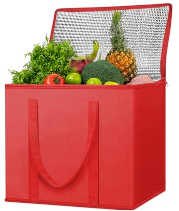 Cjytdkj Insulated Food Delivery Bag, 30L Soft Cooler Bag, Reusable | Insulation Shopping Bags for Cold and Hot Food Pizza Restaurant Picnic Wine (Red)
