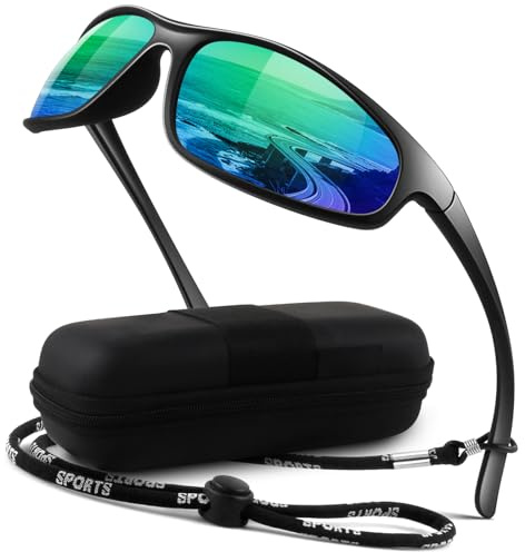 LINVO Solglasögon herr dam polariserade ultralätt linda runt sport UV400-skydd för cykling fiske, A04 Svart Grön, M