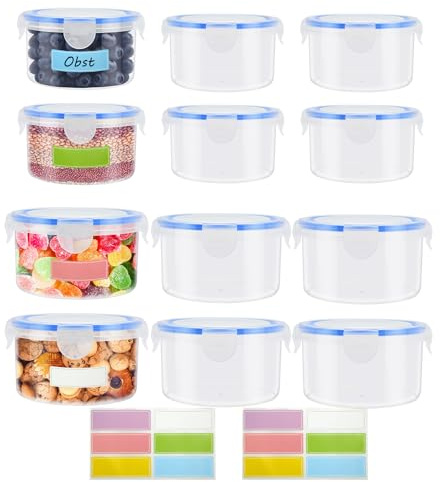 FutureHight Frischhaltedosen mit Deckel, 12 Pack Meal Prep Boxen, 600ML+300ML Rund Marmeladengläser Luftdicht, Plastikschüssel Auslaufsicher Klein Stapelbar, für Gefrierschrank und Spülmaschine