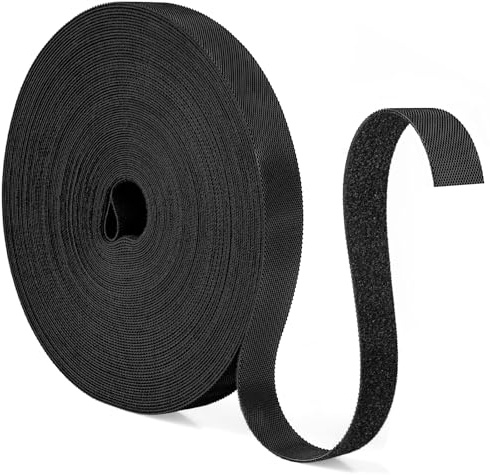 Bridas 20mx2cm,Sujetacables Reutilizables Negras para Organizador Management de Cables, Doble Cara Cables 1 rollo,Cinta para Cables Corte libre, Sujeta Cables(Negro)