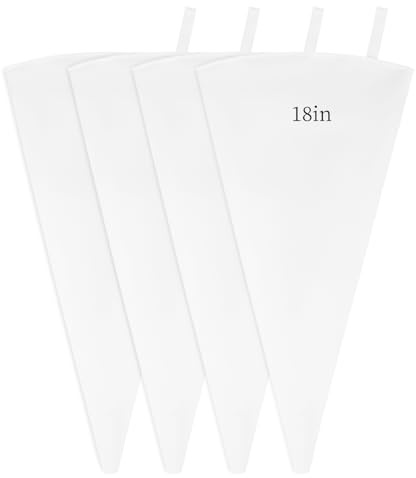 4 Pack 18 Inch Reusable Piping Bags, Cotton Cloth Pastry Bags with Plastic Coating, Professional Tipless Icing Bags for Cake Decorating Cupcakes Cookies Desserts and Baking Supplies