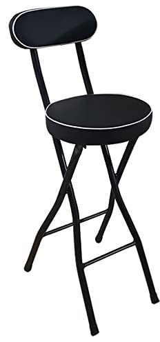 Sgabello rotondo pieghevole portatile per adulti, sedile pieghevole in metallo, per cucina, giardino, bagno, capacità 136 kg, altezza 66 cm, colore nero