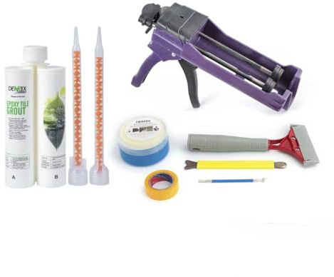Lechada epoxi y herramientas para azulejos y piedras, impermeable, manchas, moho, grietas y resistente a productos químicos, para suelo y pared, listo para usar, fácil de aplicar y limpiar (gris