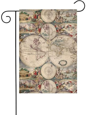 Drapeau de jardin - 30,5 x 45,7 cm - Carte du monde WHJSHOP - Imprimé rétro - Décoration de jardin épaisse et infroissable - Pour jardin, pelouse, terrasse