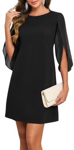 MISSJOY Casual Flutter Sleeve Dress for Women 2026 Crew Neck A-Line Lace Formal Wedding Guest Tea Party Dresses Black Medium