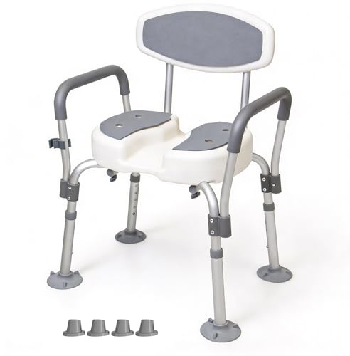 EasyVibe Duschstuhl für Senioren, 49cm Breiter Duschhocker mit 3D U-Ausschnitt, 1,25mm Aluminiumrahmen, Inklusive 4 Saugnäpfen und 4 Antirutsch-Füßen (Austauschbar), Belastbar bis 150kg