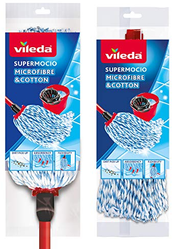Vileda SuperMocio Microfibre and Cotton Mop with Extra Refill, Red