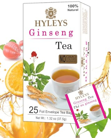 Hyleys Ginseng & Green Tea with Natural Guarana & Orange Flavor - Herbal Energy Tea - 25 Tea Bags (12 Pack - 300 Tea Bags Total)