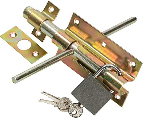 KOTARBAU® Türriegel Bolzenriegel 100 mm Beidseitig Torriegel Schlossriegel mit Vorhängeschloss Verzinkt Gelb
