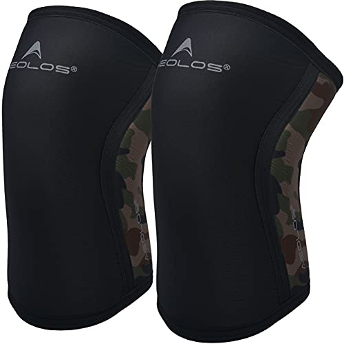 AEOLOS Genouillères (1 paire), genouillère de compression de 7 mm, pour levés lourds, squats, salle de sport et autres sports (camouflage noir L)
