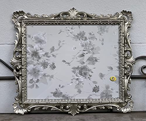 Marco de fotos barroco de plata antigua con cristal, 43 x 37 cm, marco de fotos de 31 x 25 cm, estilo barroco, marco decorativo C532 plateado envejecido