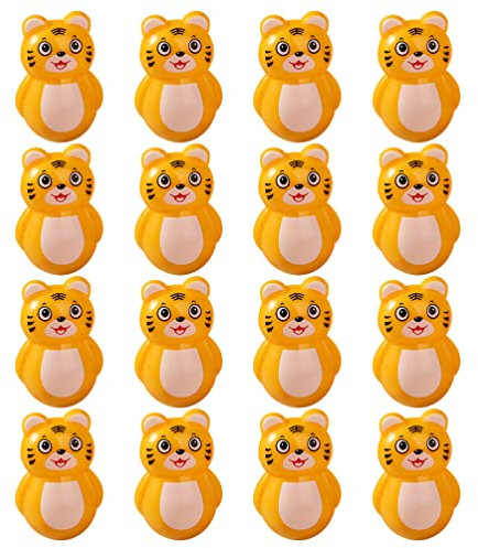 PRETYZOOM Miniatur Tiger Figuren Stehaufmännchen Spielzeug: 2022 Jahre des Tigers Chinesisches Neujahr Glückbringer 16 Stücke Desktop Ornament Mikrolandschaft Feegarten Puppenhaus Bonsai Dekoration