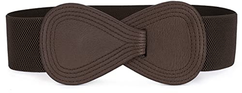 sourcing map Hebilla De Enclavamiento Cinturón Elástico De Cuero Sintético En Forma De 8 Cintura Para Dama Café Fit Waist Girth:25/63.5cm-37/94cm