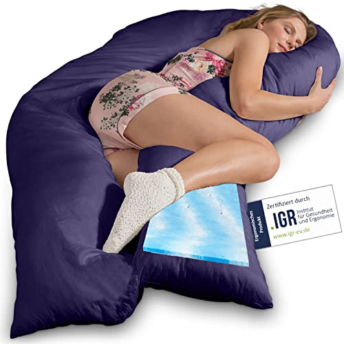 Traumreiter Visco XXL Komfortkissen mit 2cm Memory Foam im Bezug Baumwolle I Multifunktional wie kein anderes - XXL Stillkissen - Schwangerschaftskissen - Seitenschläferkissen (Marineblau)