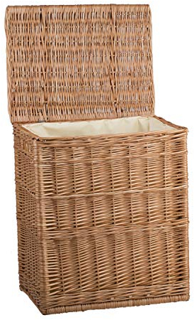 e-wicker24 Weidenkorb zur Aufbewahrung von Gegenständen und als Wäschekorb oder Spielzeugkorb geeignet Wäscheschrank Truhe für Wäsche Wäschepuff aus Weide geflochten (52x40 H60, mit Stoffeinlage)