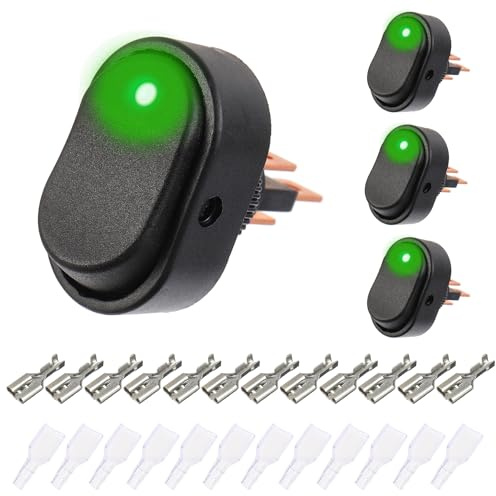 EPLZON 12V 30A SPST 3 poliger 2 Positionen wasserdichter LED Wippschalter für Auto LKW Wohnmobil Motorrad Boot Schiffssteuerung (Packung mit 4 Stück Grün)