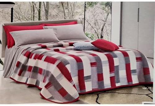 SpazioTessile Coperta 50% Lana Calda Dis. Tetrix Singolo Piazza e Mezza Matrimoniale Maxi (Bordò, Piazza e Mezza 180x220)