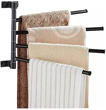 ilbcavne Schwenkbarer Handtuchhalter Ohne Bohren Schwarz Matt Handtuchhalter Edelstahl Badetuchhalter Selbstklebend 180°Drehung Geschirrtuchhalter Wandmontage für Küche Bad(Size:Vier)