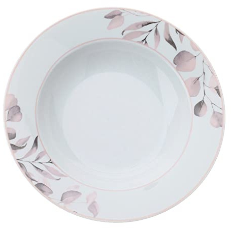 HERVIT Juego de dos platos hondos blanco/rosa floral en porcelana Botanic Ø21,5cm