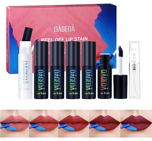 Prreal Lip Stain Set 5 Colour, Peel off Lip Stain Lip Tint, Tattoo Coloured Lip Gloss, Long Lasting Waterproof Liquid Lipstick, Lipstick Makeup Set, Non-Stick Cup Lip Stain Lip Makeup for Women Girls