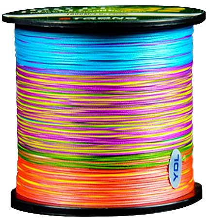 Geflochtene Angelschnur, 12 Stränge, PE geflochtene Angelschnur, 109/547/1093Yds, hohe Abriebfestigkeit, kein Dehnen, strapazierfähig, super langlebig, extra Sichtbarkeit, Regenbogen - 46,8 kg / 0,40