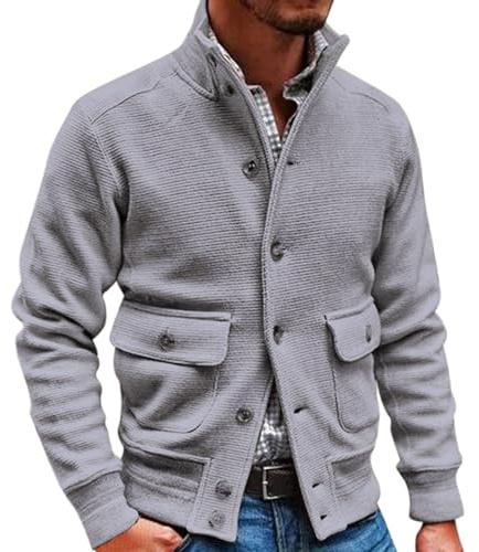 Giacche Uomo Eleganti Casual Taglie 58 Giacca da Uomo in Maglione Senza Cappello, con Bottoni Casual, alla Moda Autunno e Inverno Giacca da Lavoro in Cotone