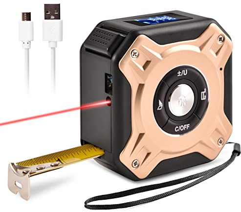 Zeerkeer Laser Tape Measure, 2 in 1 Digital Distance Meters w/ LCD Display & self-locking device, 40m Rechargeable Measurement Tool 5m Area/Volume/Distance/Pythagorean