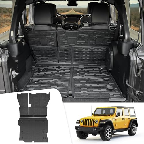 JTYZSM Cargo Mats for 2018-2025 Jeep Wrangler JL Unlimited 4X4 Trunk Mat with Backrest Liner, All Weather TPE Protector Rear Back Seat Mats for 18-25 Wrangler JL 4X4 4 Door Accessories