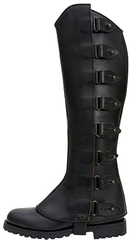 Couvre-Bottes Medieval Protège-Jambes Homme Pirate Guêtres Renaissance Vintage en Simili Cuir Noir Couvre-Chaussures Réglables pour Halloween Chevalier Mousquetaire Cosplay