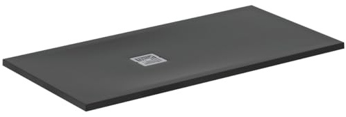 Ideal Standard - Ultra Flat S+, ultratunn, rektangulär duschkar i harts, stenutseende, 140 x 70 cm, Ideal Solid, avlopp på kortsidan, svart