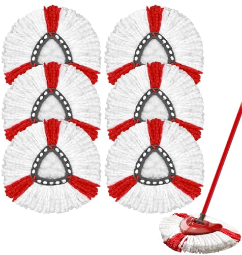 6 Stück Drehmoppköpfe Mikrofaser Mop Pads für Vileda Turbo Wischmop Dreieck Spin Mop 360 Grad Drehmoppköpfe für alle Böden, Maschinenwaschbar, Nass- und Trockengebrauch